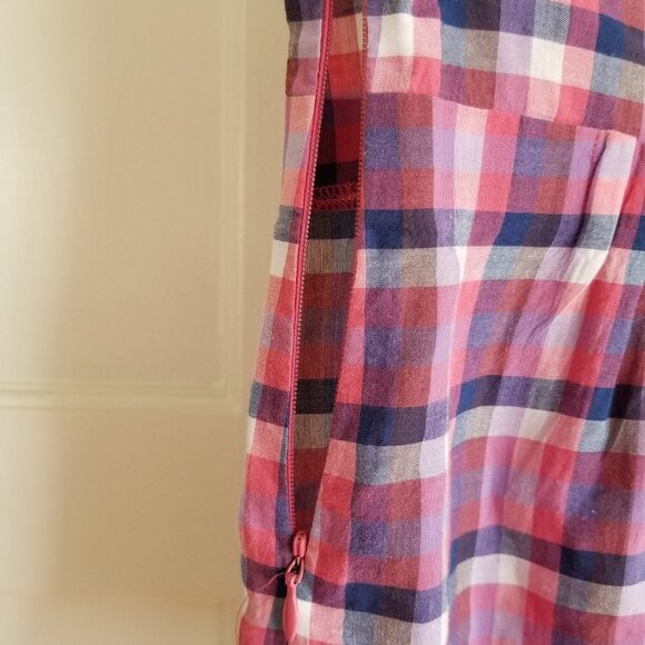 Theory Plaid Sleeveless Top with Smocked Waist - Picture 4 of 7